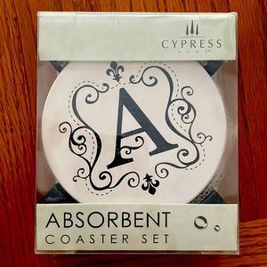 “A” initial coasters (new in box)